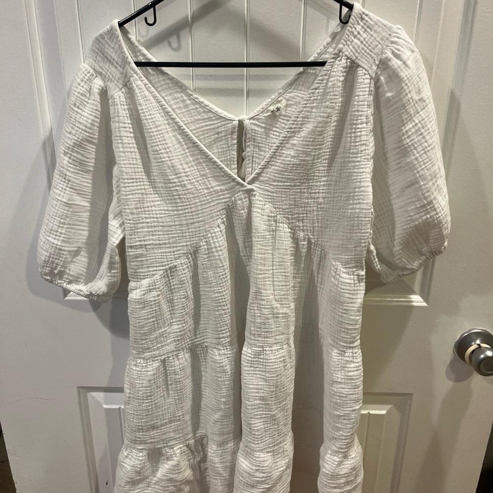 aerie White Gauze Tie-Back V-Neck Dress